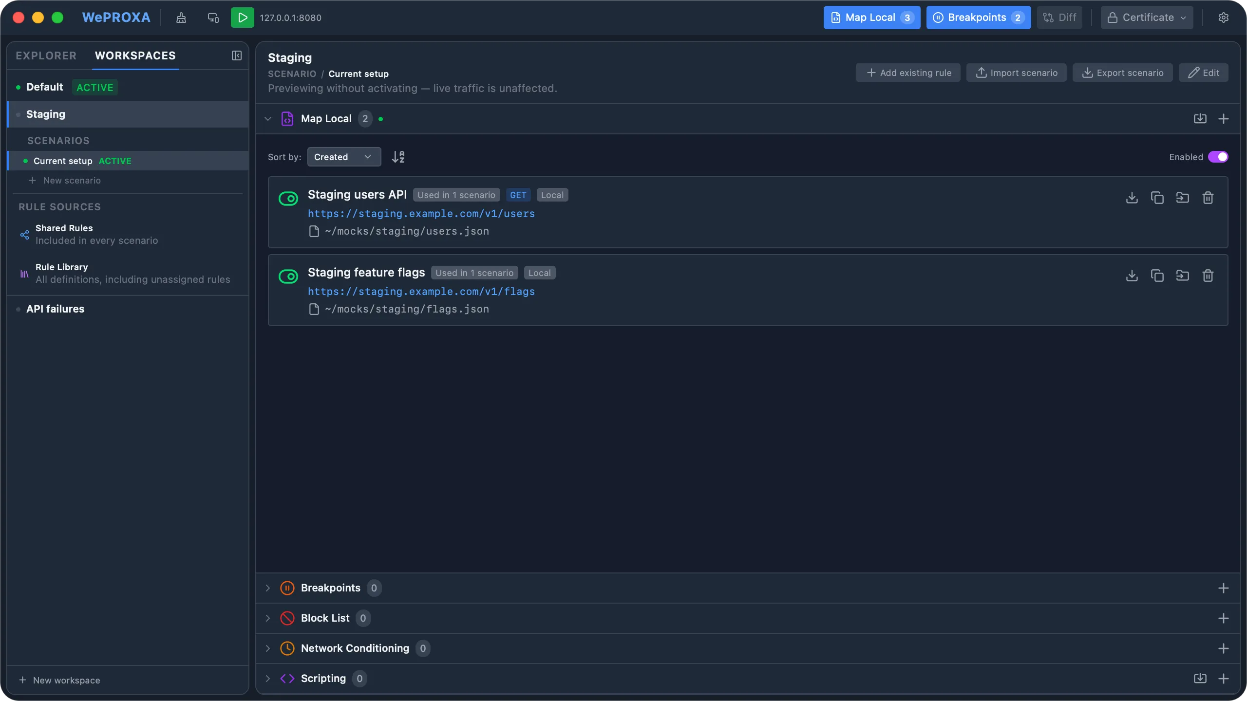 Previewing an inactive workspace's rules without activating it