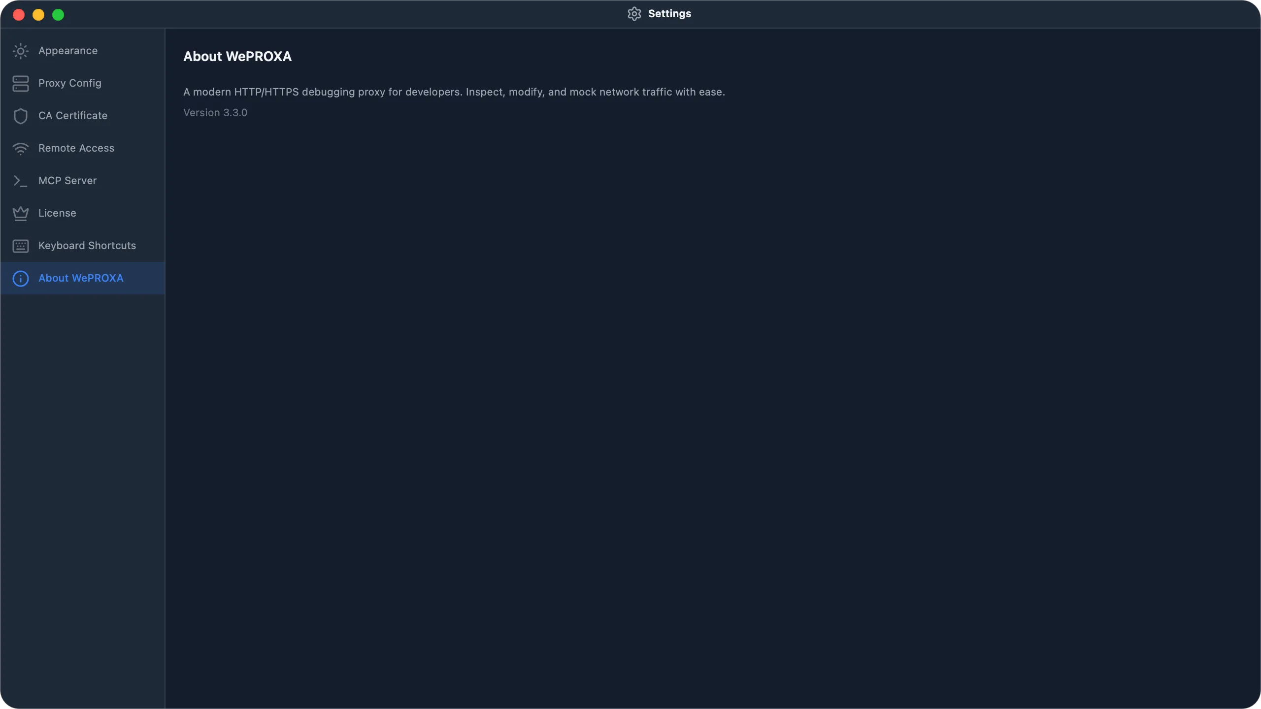 WePROXA About settings