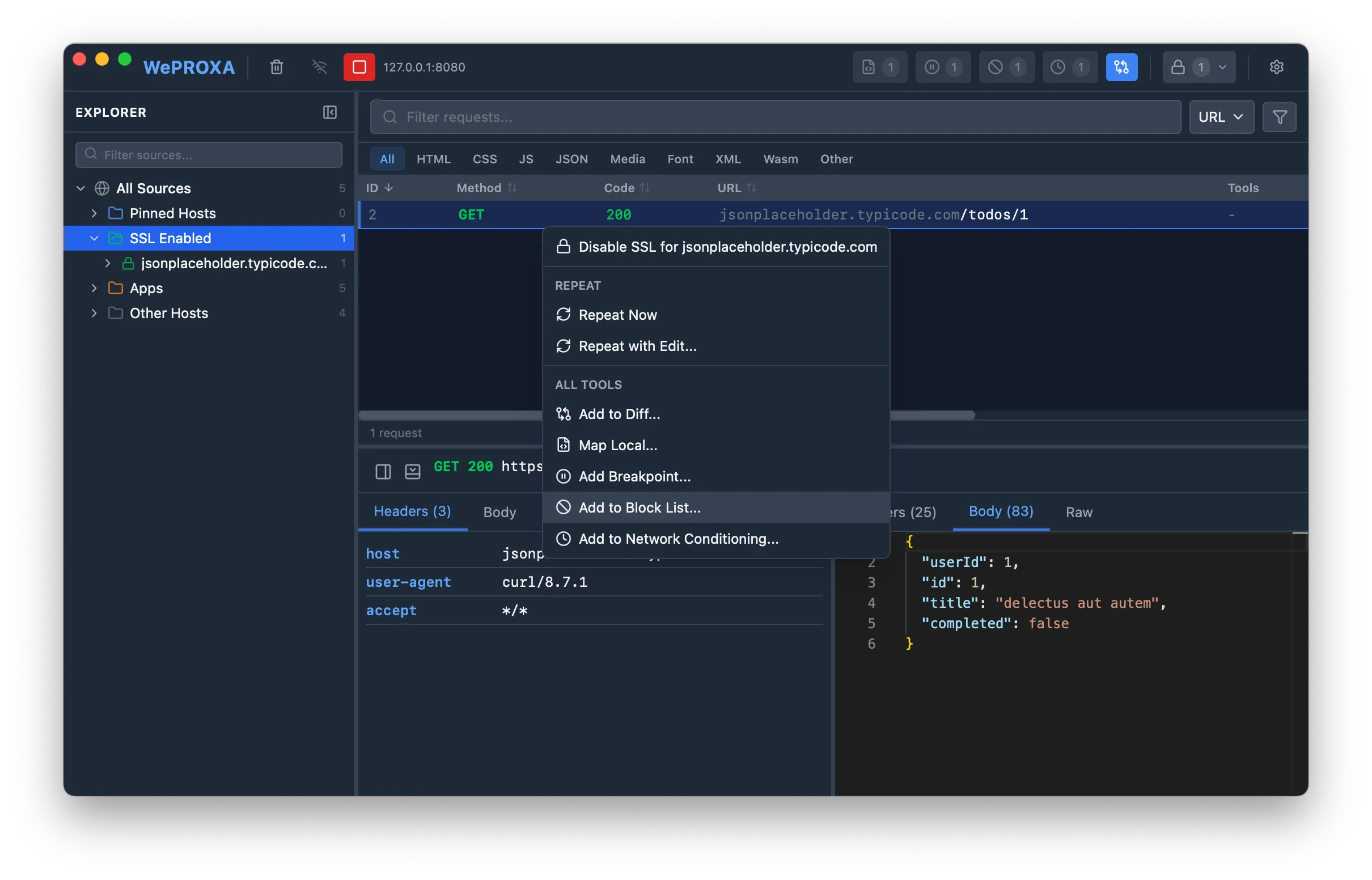Add Block Rule from requests list