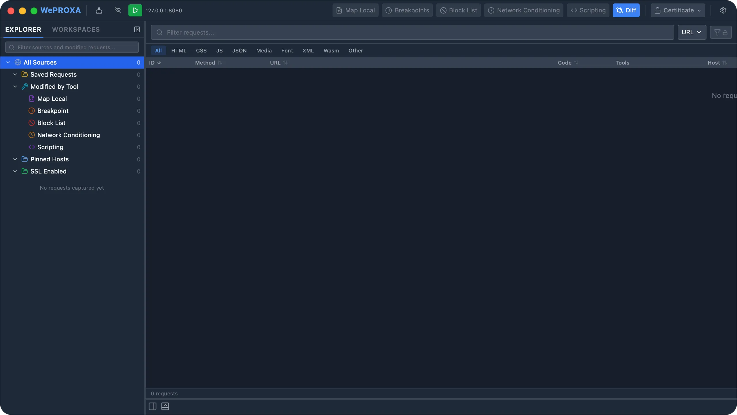 WePROXA startup screen