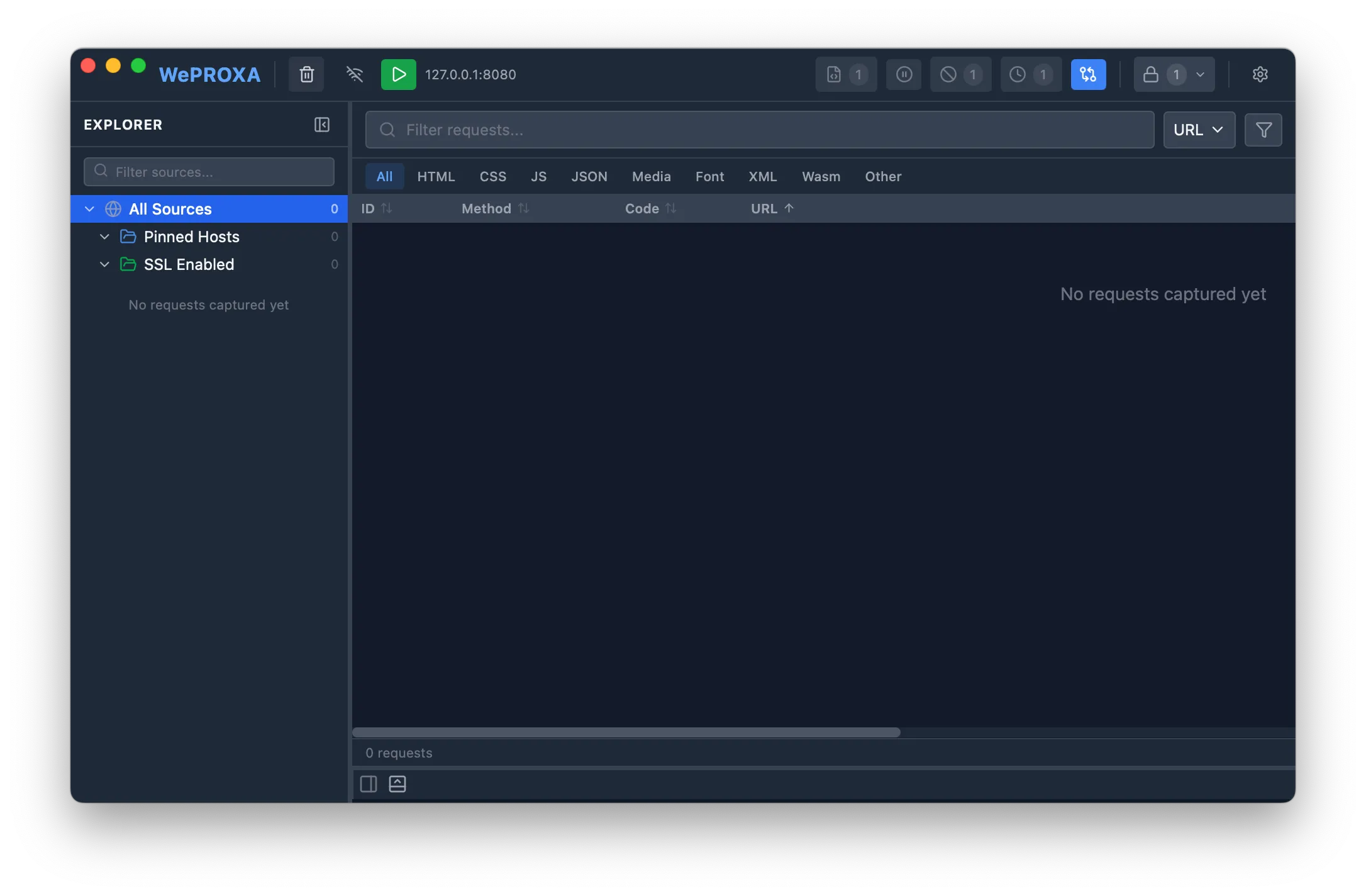 Weproxa startup screen