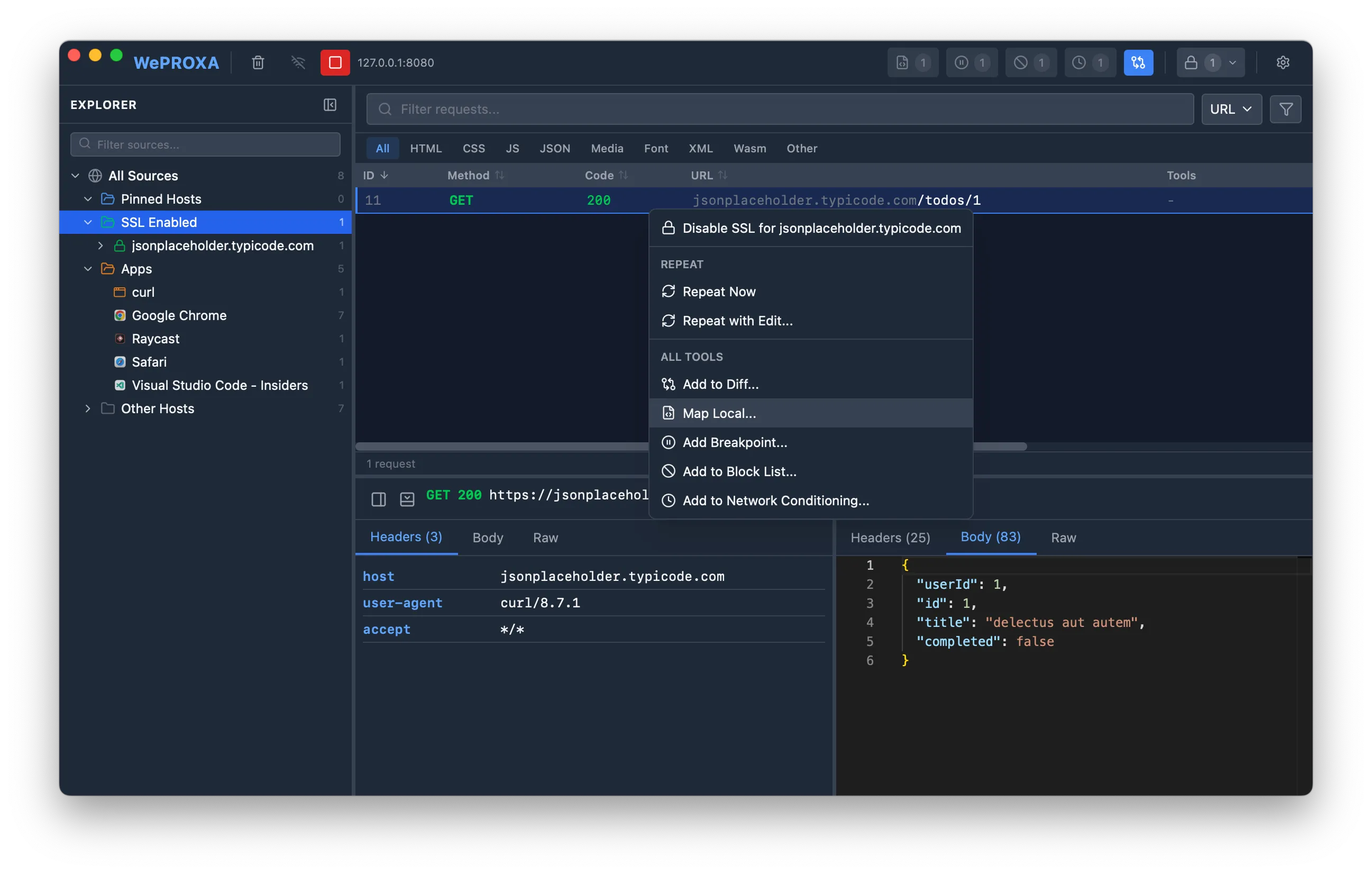 Map Local from requests list