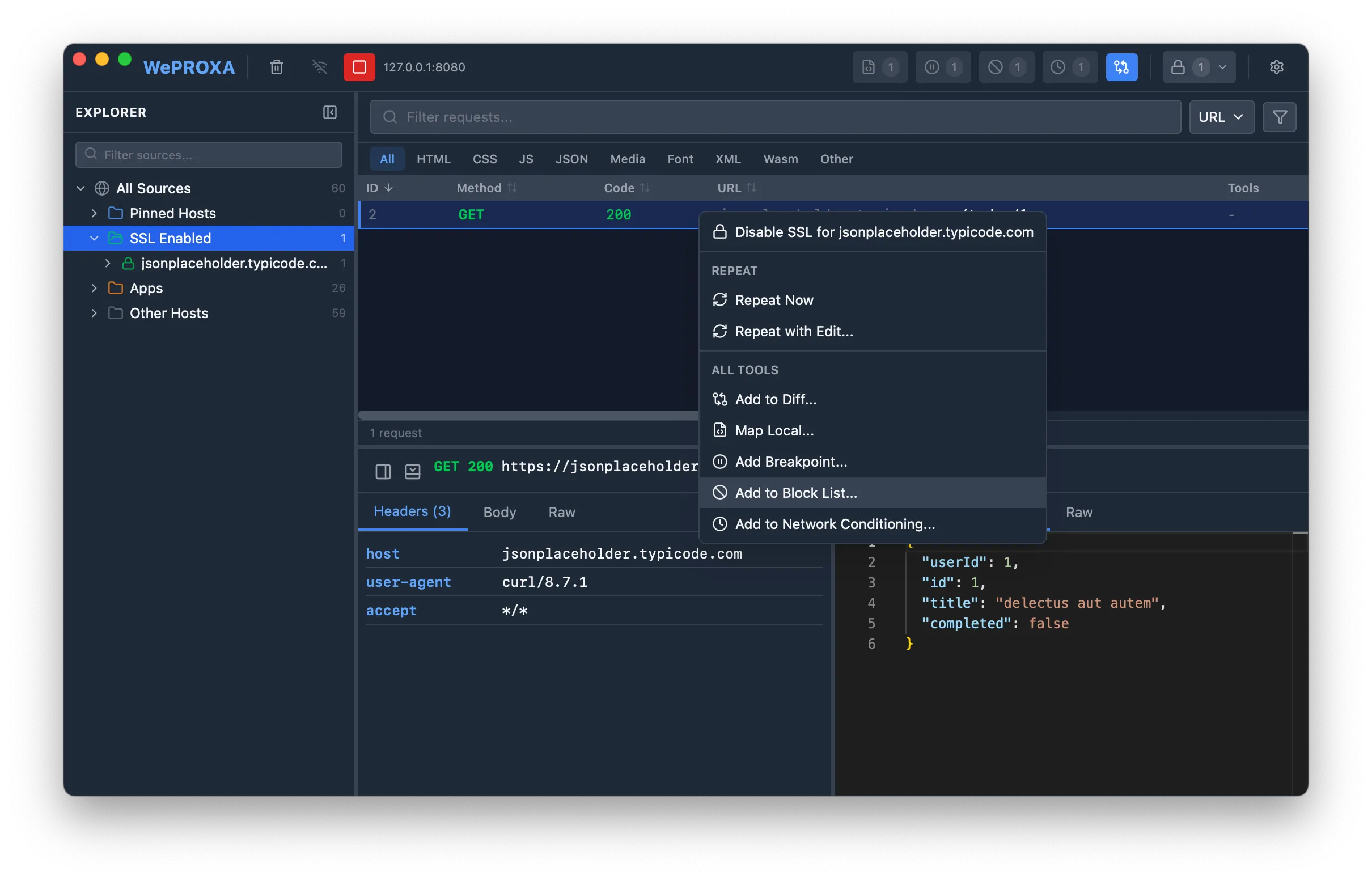 Network Conditioning from requests list