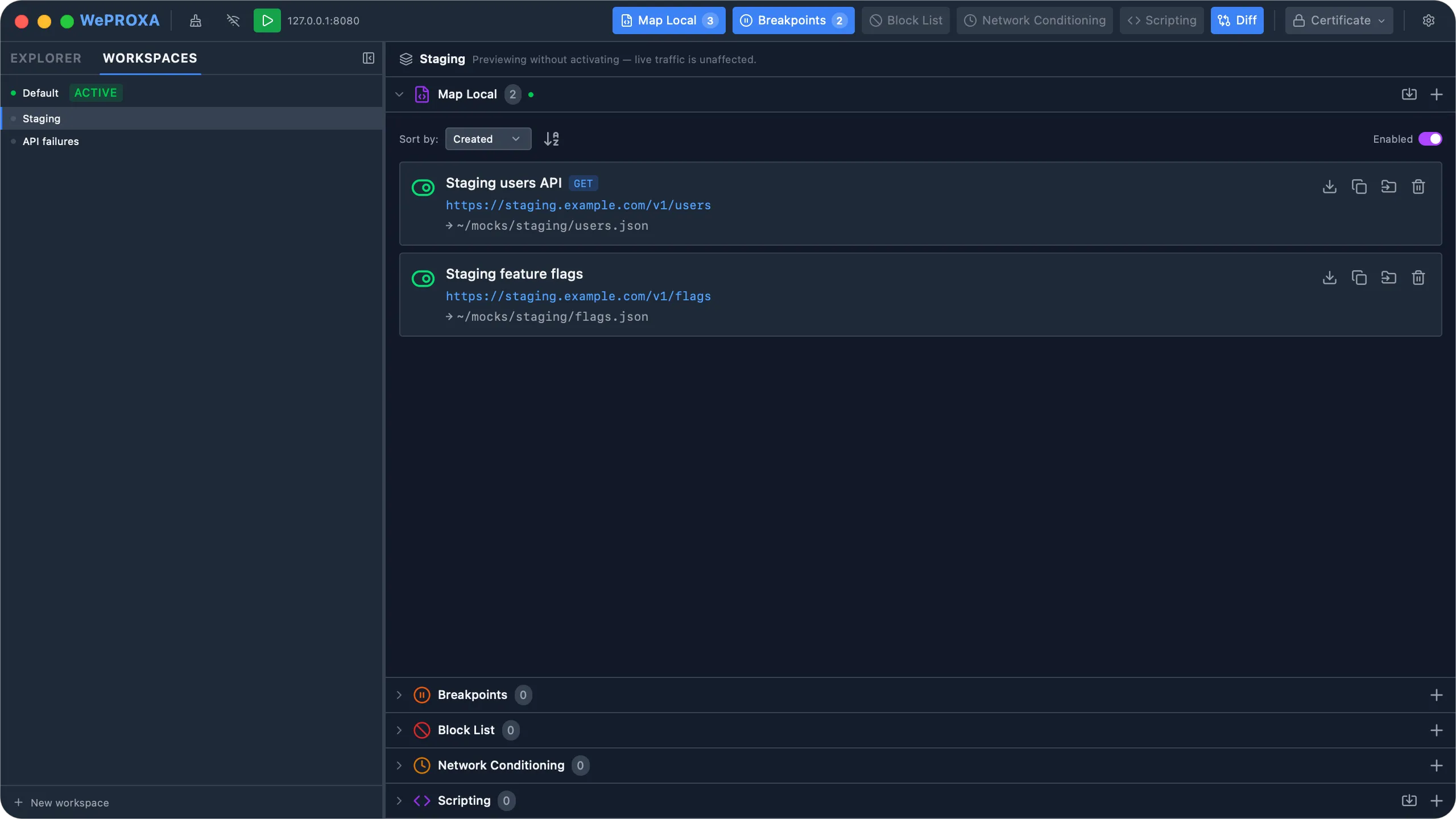 Previewing an inactive workspace's rules without activating it