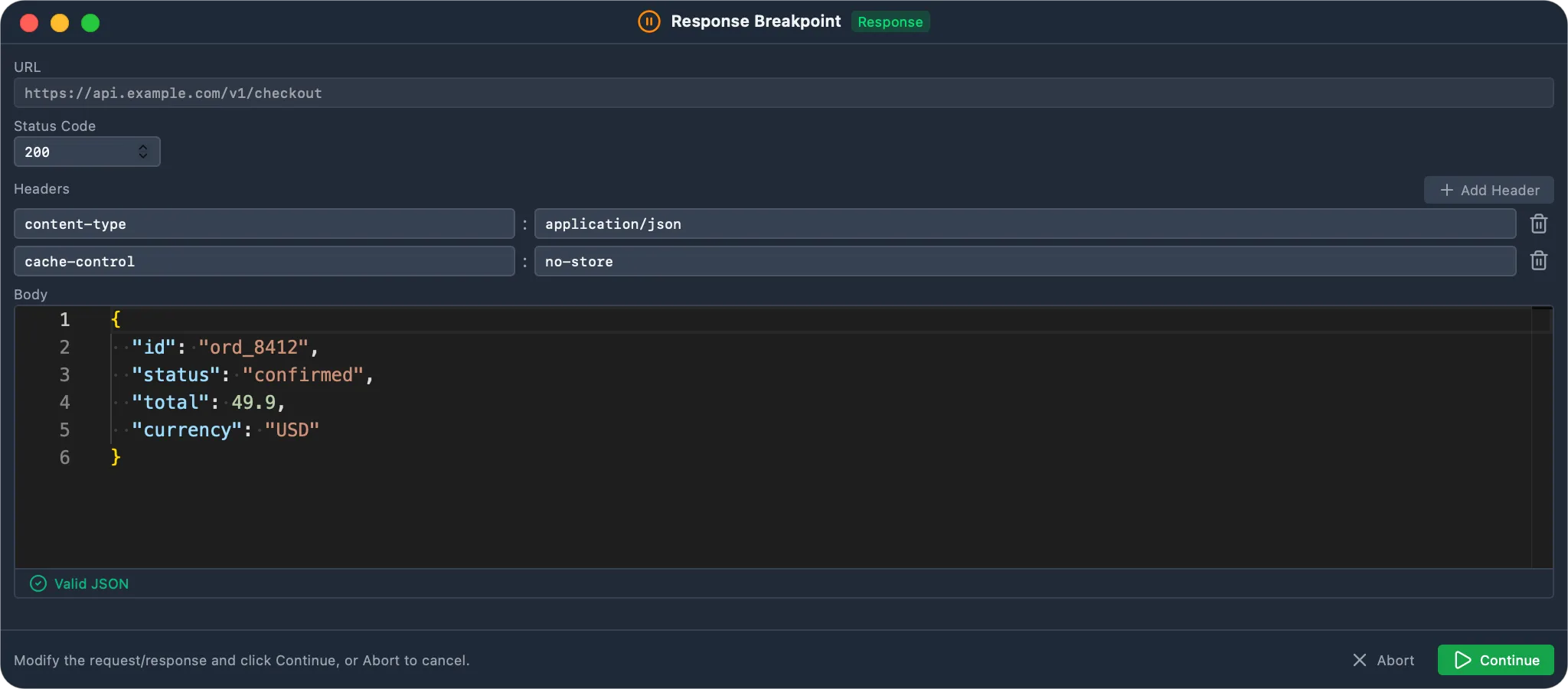 Breakpoint response editor