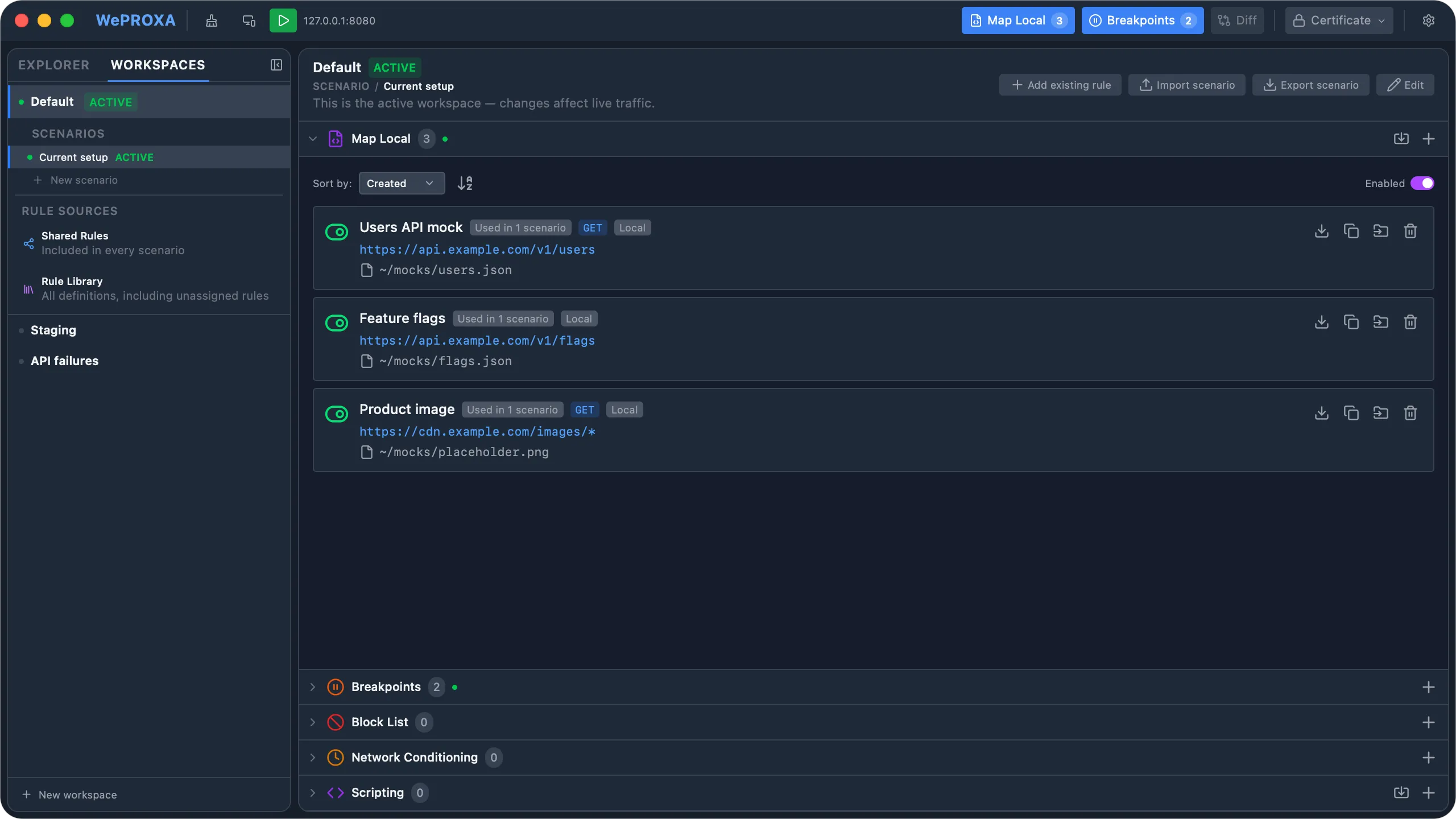 Workspace navigation with Scenarios and reusable rule sources