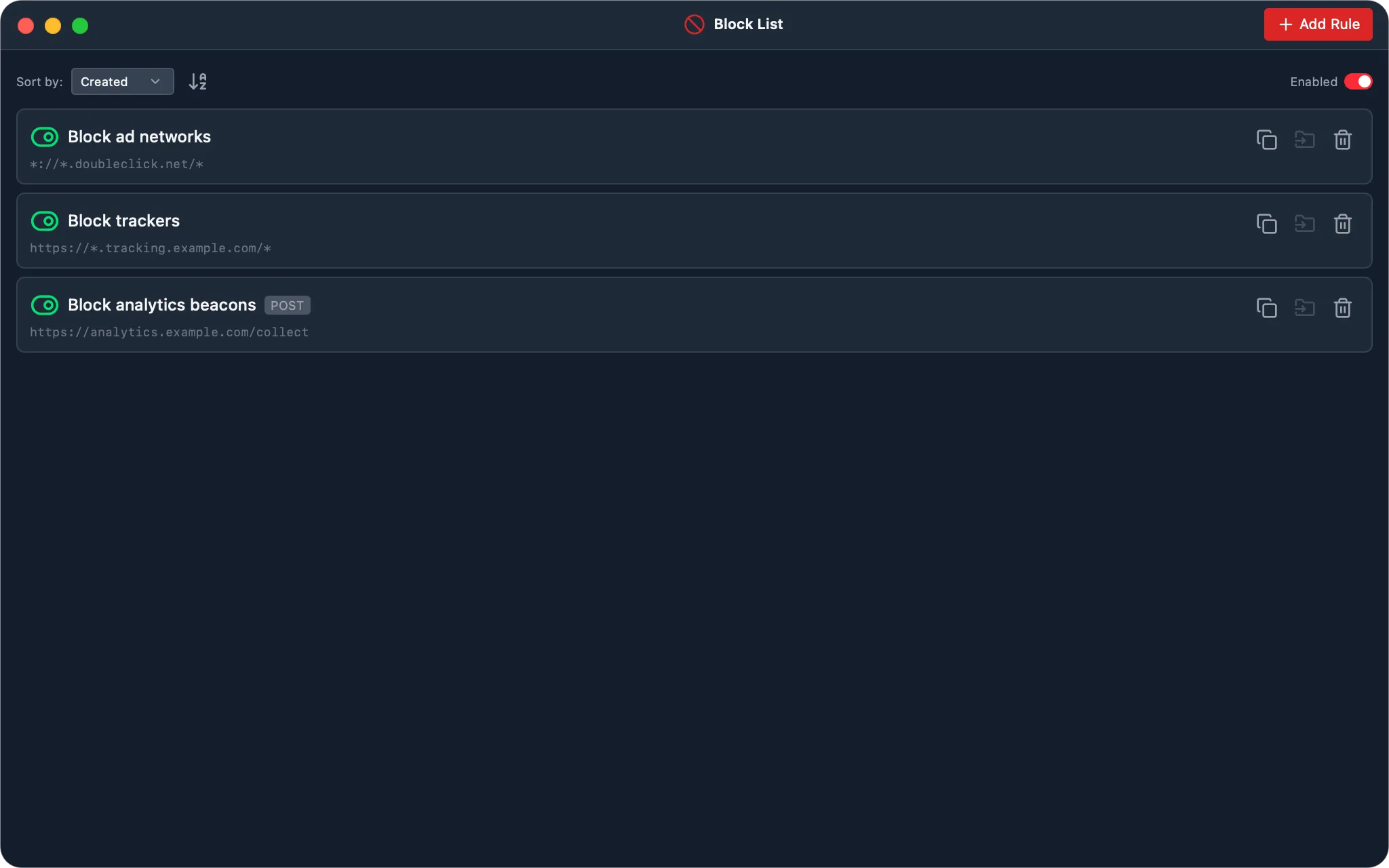 WePROXA Block List window