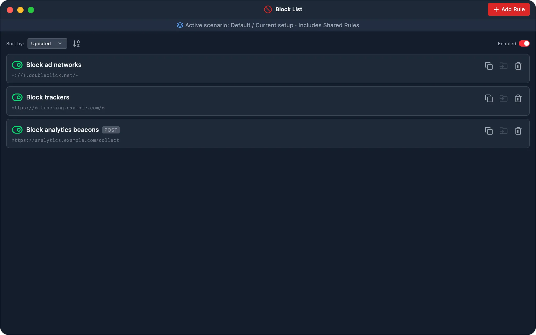 WePROXA Block List window