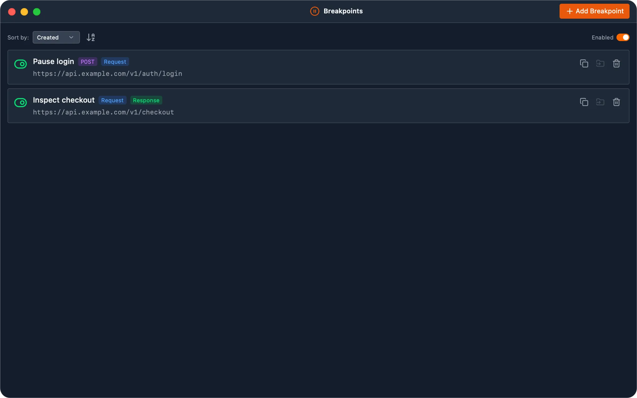WePROXA Breakpoints window